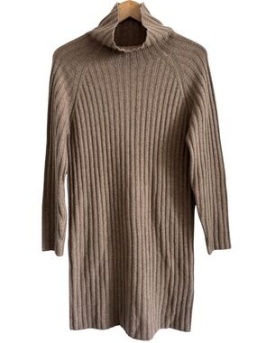 NAP Loungewear 100% Cashmere Ribbed Turtleneck Sweater Dress Taupe Tan Medium